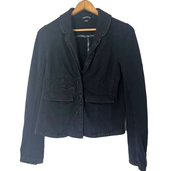 Free People Black Button Front Jacket Pockets Stretch Knit - Picture 3 of 5